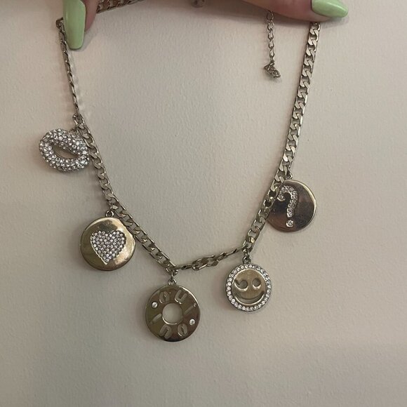 ABS Allen Schwartz Silver Chain Charm Necklace Oui Oui Lips Heart Smiley Face - Picture 2 of 3
